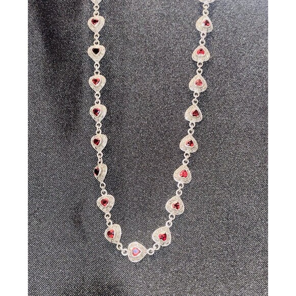 Unique Rare Vintage Sterling Garnet Heart Chain Necklace - Picture 1 of 4